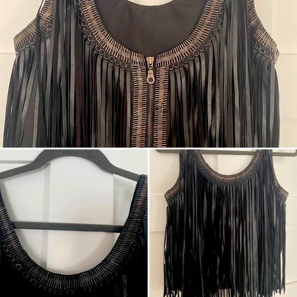 MLV ♠️ Fringed 💯 Leather Beaded Top - Picture 7 of 8